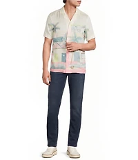 Murano Palm Springs Collection Slim Fit City Print Short Sleeve Woven Camp Shirt