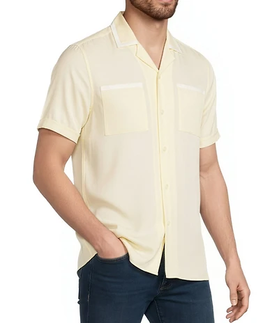Murano Palm Springs Collection Slim Fit Color Block Short Sleeve Woven Camp Shirt