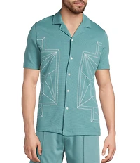 Murano Palm Springs Collection Slim Fit Embroidered Short Sleeve Coatfront Shirt