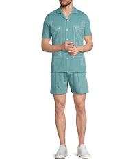 Murano Palm Springs Collection Slim Fit Embroidered Short Sleeve Coatfront Shirt