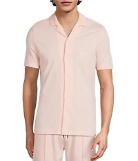 Murano Palm Springs Collection Slim Fit Embroidered Short Sleeve Coatfront Shirt