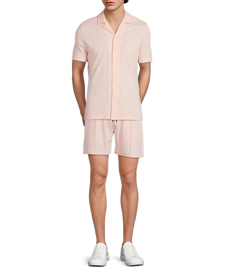 Murano Palm Springs Collection Slim Fit Embroidered Short Sleeve Coatfront Shirt