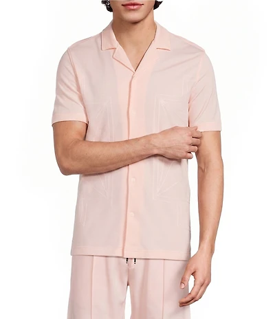 Murano Palm Springs Collection Slim Fit Embroidered Short Sleeve Coatfront Shirt
