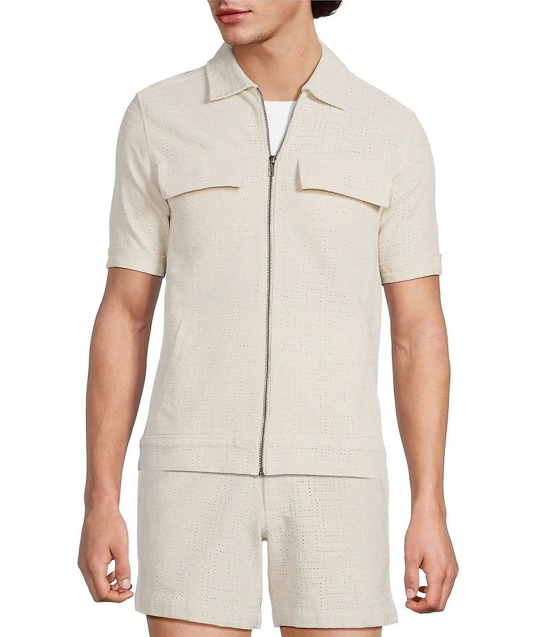 Murano Palm Springs Collection Slim Fit Eyelette Geo Print Shirt Jacket