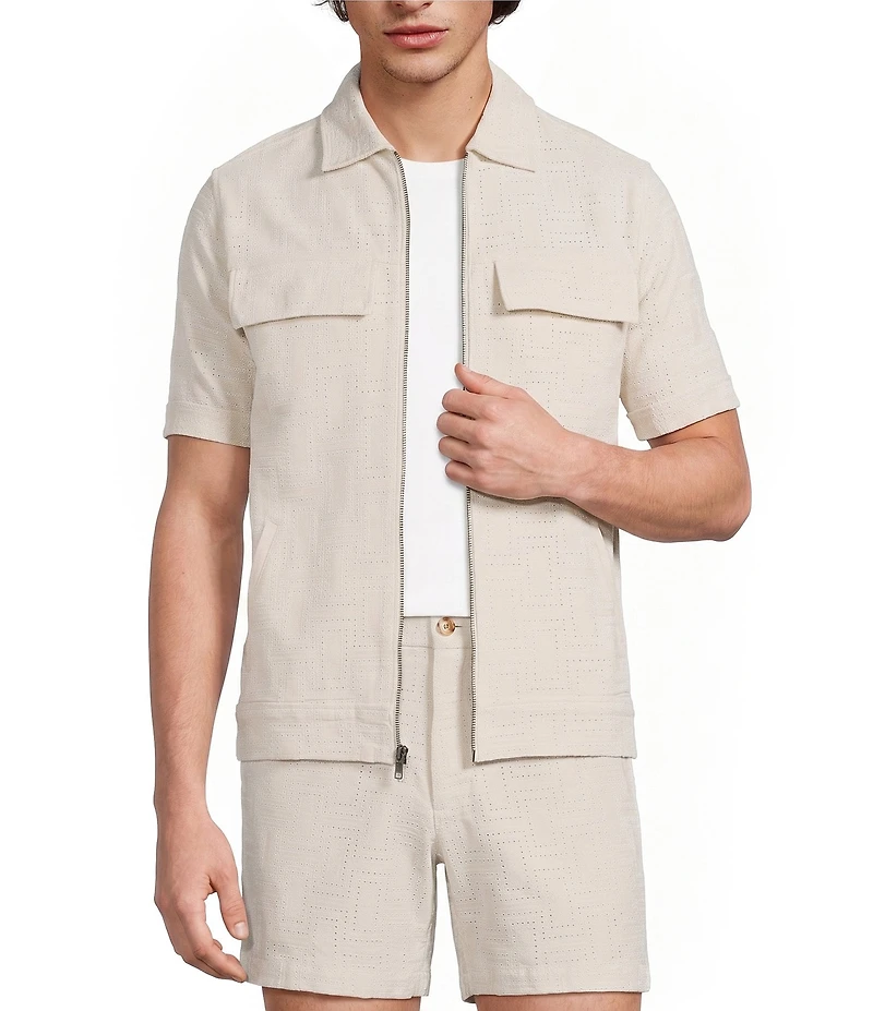 Murano Palm Springs Collection Coordinating Slim Fit Eyelet Geo Print Shirt Jacket
