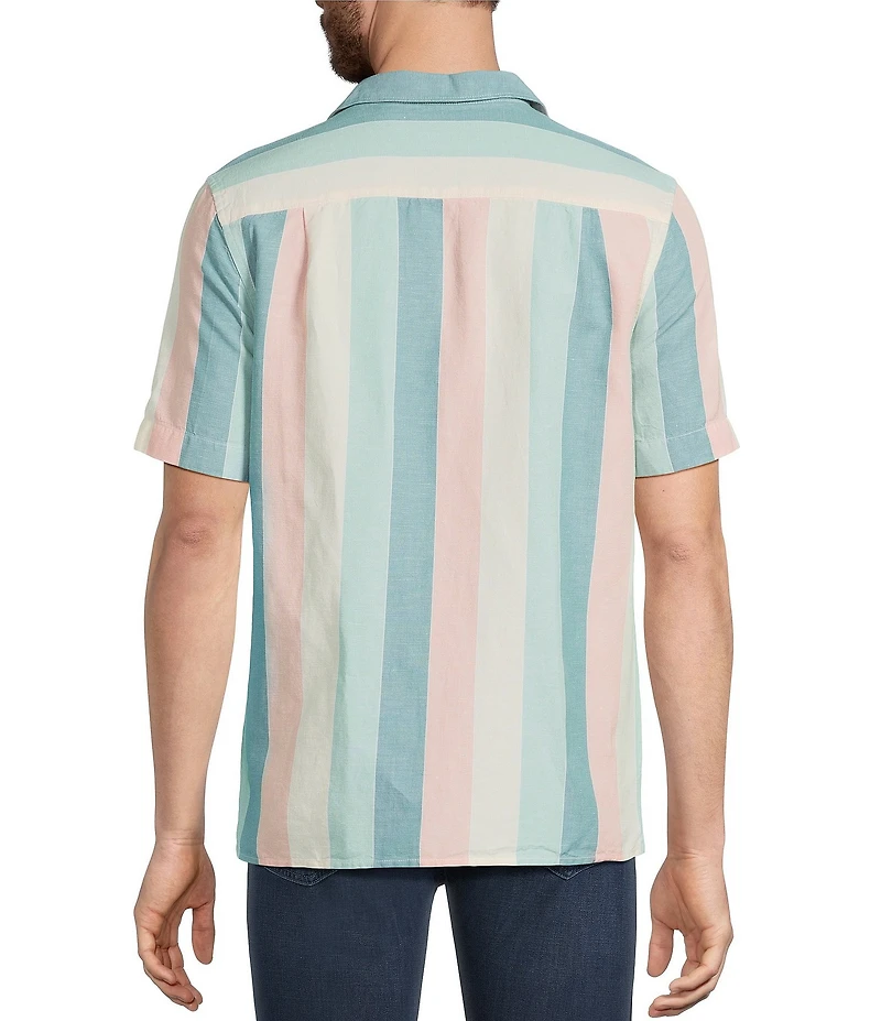 Murano Palm Springs Collection Slim Fit Linen Stripe Short Sleeve Woven Shirt
