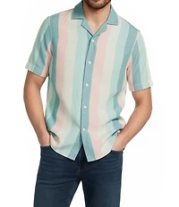 Murano Palm Springs Collection Slim Fit Linen Stripe Short Sleeve Woven Shirt