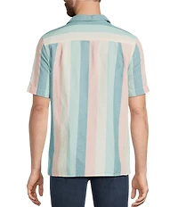 Murano Palm Springs Collection Slim Fit Linen Stripe Short Sleeve Woven Shirt
