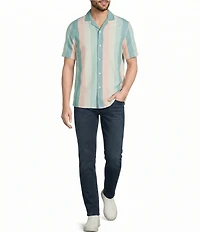 Murano Palm Springs Collection Slim Fit Linen Stripe Short Sleeve Woven Shirt