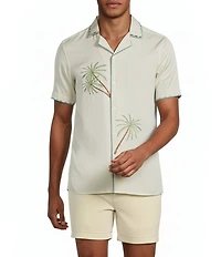 Murano Palm Springs Collection Slim Fit Palm Tree Embroidered Short Sleeve Woven Camp Shirt