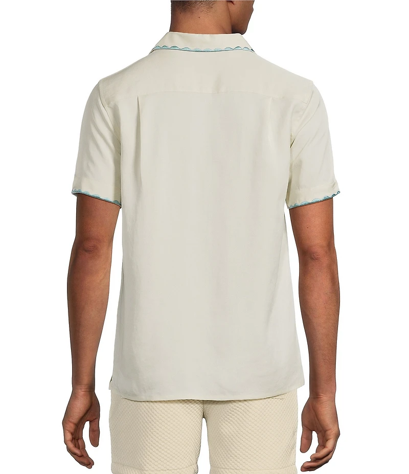 Murano Palm Springs Collection Slim Fit Palm Tree Embroidered Short Sleeve Woven Camp Shirt