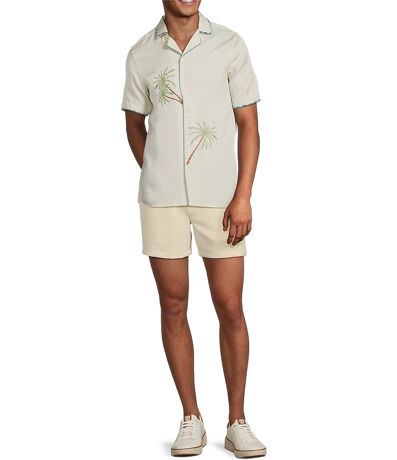 Murano Palm Springs Collection Slim Fit Palm Tree Embroidered Short Sleeve Woven Camp Shirt