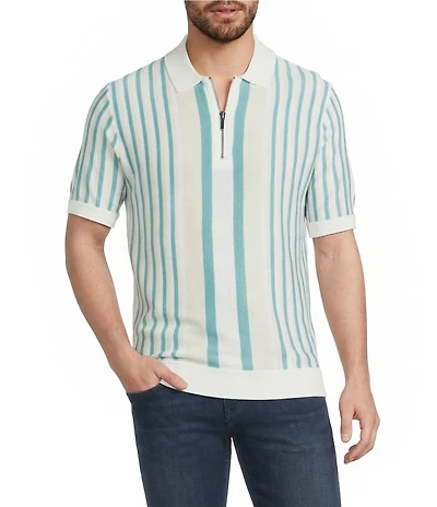 Murano Palm Springs Collection Stripe Quarter-Zip Short Sleeve Polo Shirt