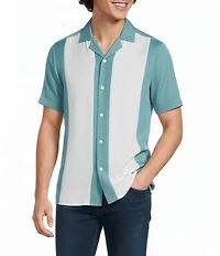 Murano Palm Springs Collection Stripe Slim Fit Short Sleeve Camp Shirt
