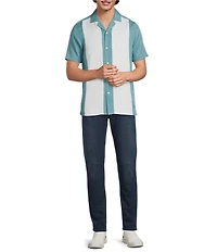 Murano Palm Springs Collection Stripe Slim Fit Short Sleeve Camp Shirt