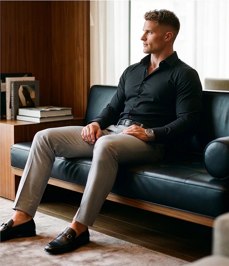 Murano Performance Athletic Fit Solid Stretch Long Sleeve Woven Shirt