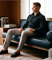 Murano Performance Athletic Fit Solid Stretch Long Sleeve Woven Shirt