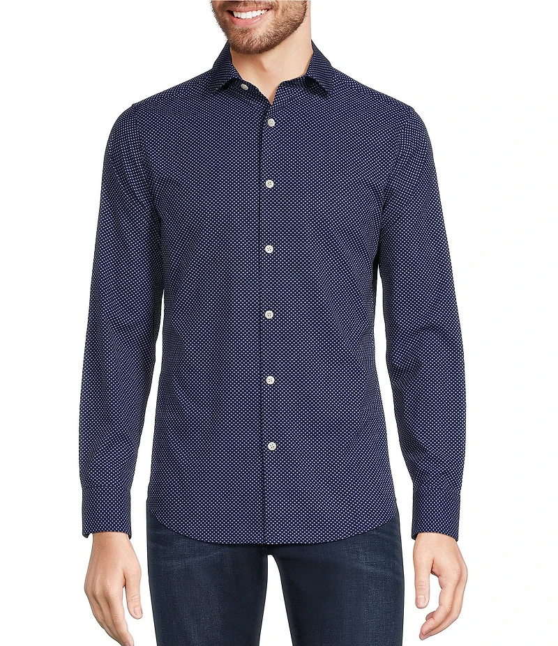 Murano Performance Stretch Slim Fit Diamond Print Long Sleeve Woven Shirt