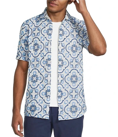 Murano Saronic Islands, Greece Collection Contrast Eyelet Short Sleeve Woven Shirt