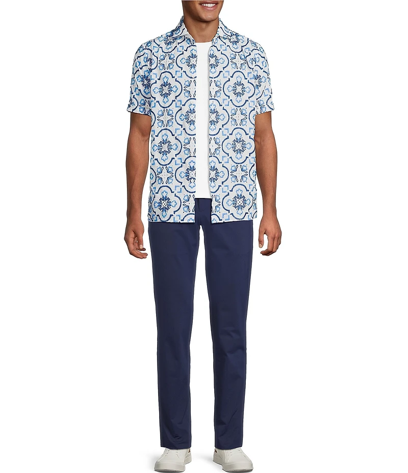 Murano Saronic Islands, Greece Collection Contrast Eyelet Short Sleeve Woven Shirt