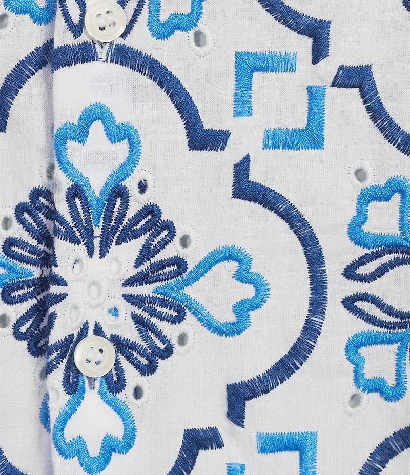 Murano Saronic Islands, Greece Collection Contrast Eyelet Short Sleeve Woven Shirt