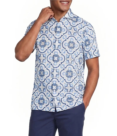Murano Saronic Islands, Greece Collection Contrast Eyelet Short Sleeve Woven Shirt