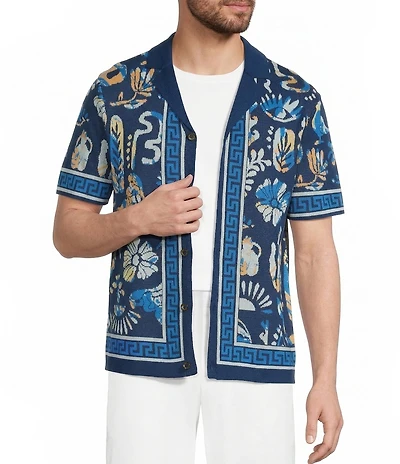 Murano Saronic Islands Greece Collection Jacquard Short Sleeve Camp Sweater