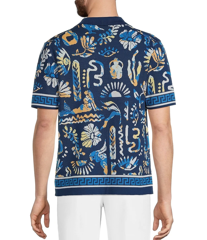 Murano Saronic Islands Greece Collection Jacquard Short Sleeve Camp Sweater