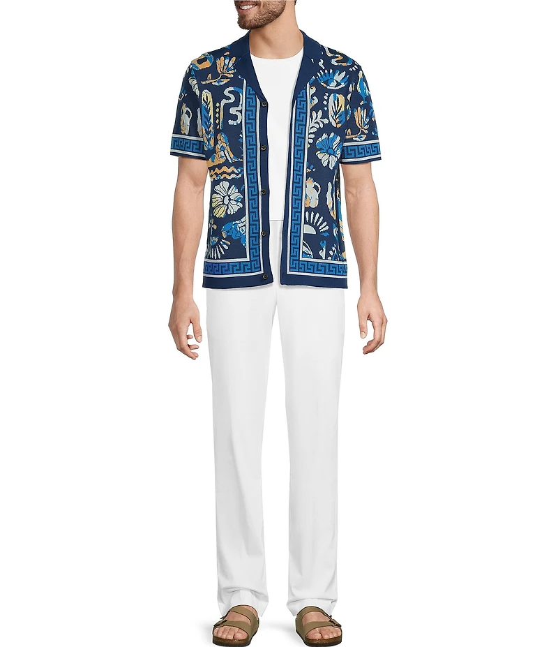 Murano Saronic Islands Greece Collection Jacquard Short Sleeve Camp Sweater