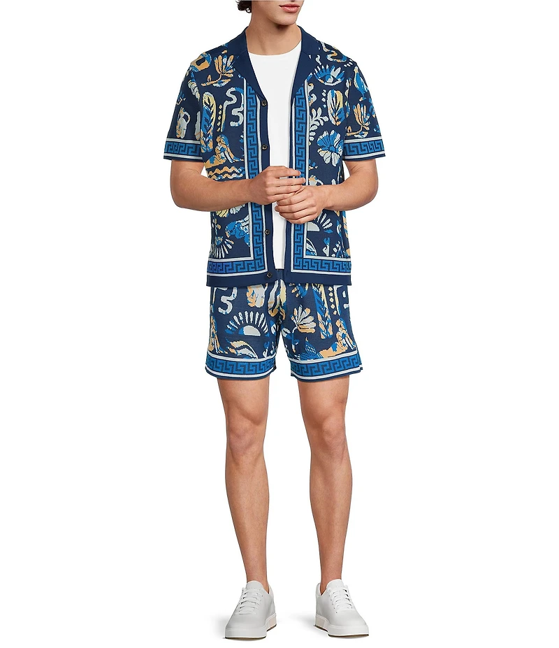 Murano Saronic Islands Greece Collection Jacquard Short Sleeve Camp Sweater