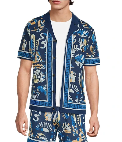 Murano Saronic Islands Greece Collection Jacquard Short Sleeve Camp Sweater