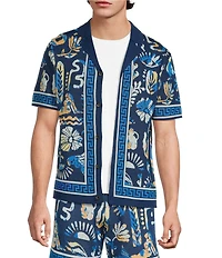 Murano Saronic Islands Greece Collection Jacquard Short Sleeve Camp Sweater