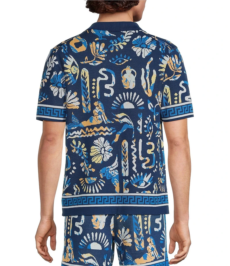 Murano Saronic Islands Greece Collection Jacquard Short Sleeve Camp Sweater