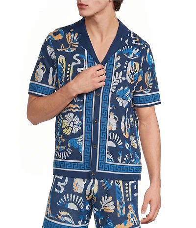 Murano Saronic Islands, Greece Collection Coordinating Jacquard Short Sleeve Camp Sweater