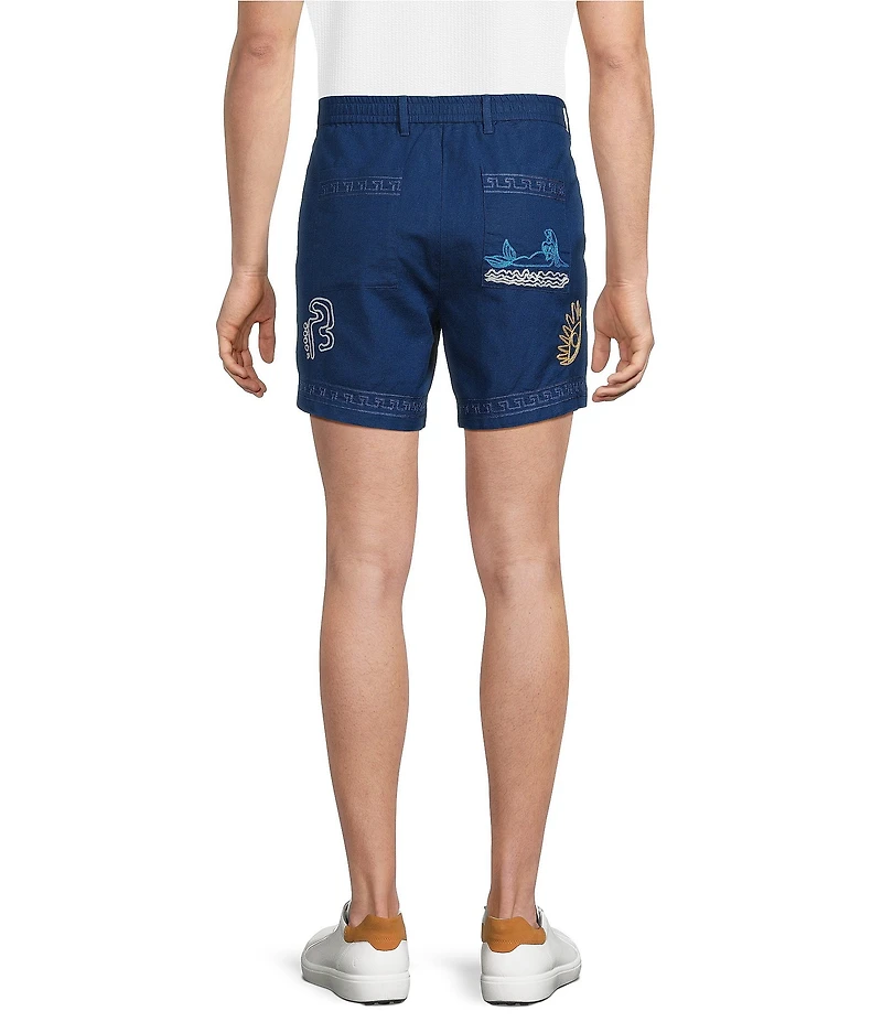 Murano Saronic Islands Greece Collection Linen Embroidery 5.5#double; Inseam Shorts