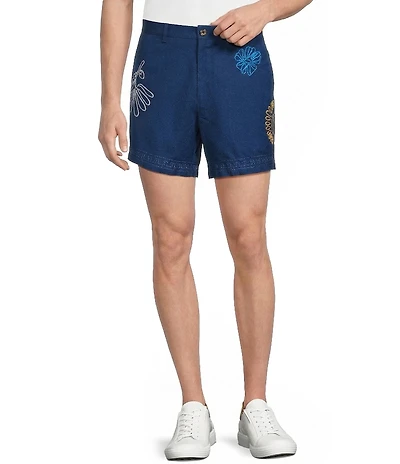 Murano Saronic Islands Greece Collection Linen Embroidery 5.5#double; Inseam Shorts