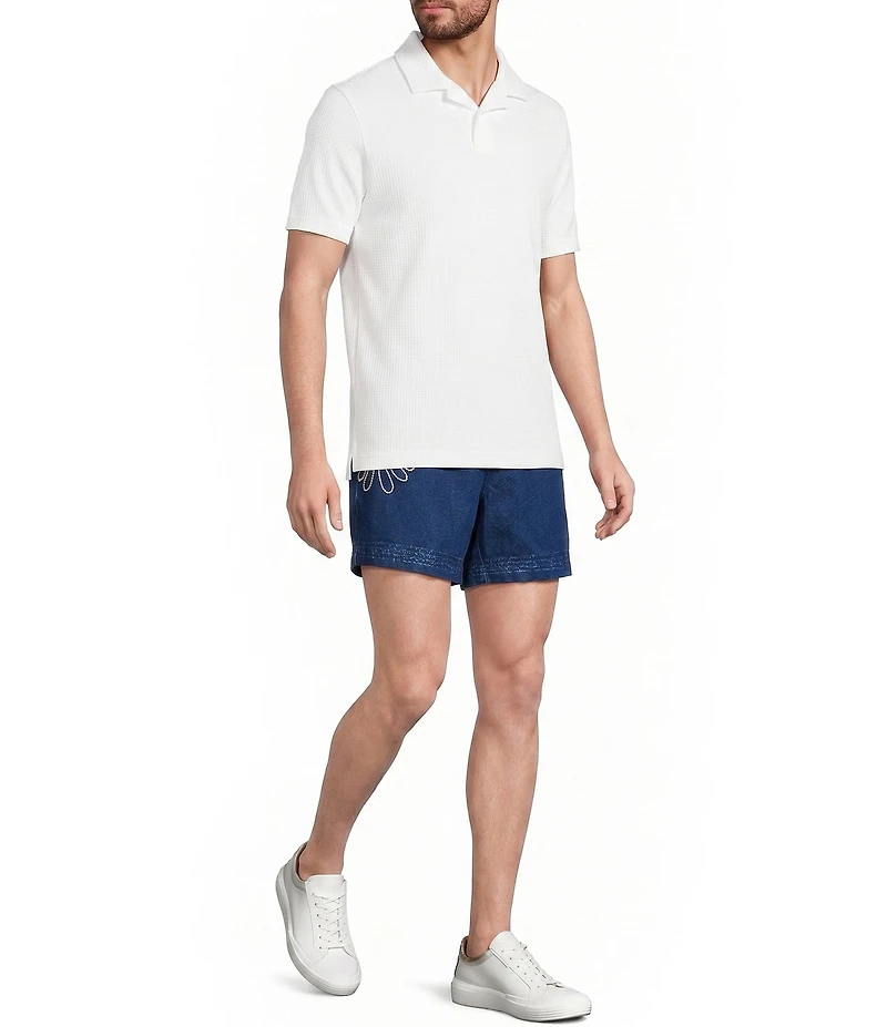 Murano Saronic Islands Greece Collection Linen Embroidery 5.5#double; Inseam Shorts