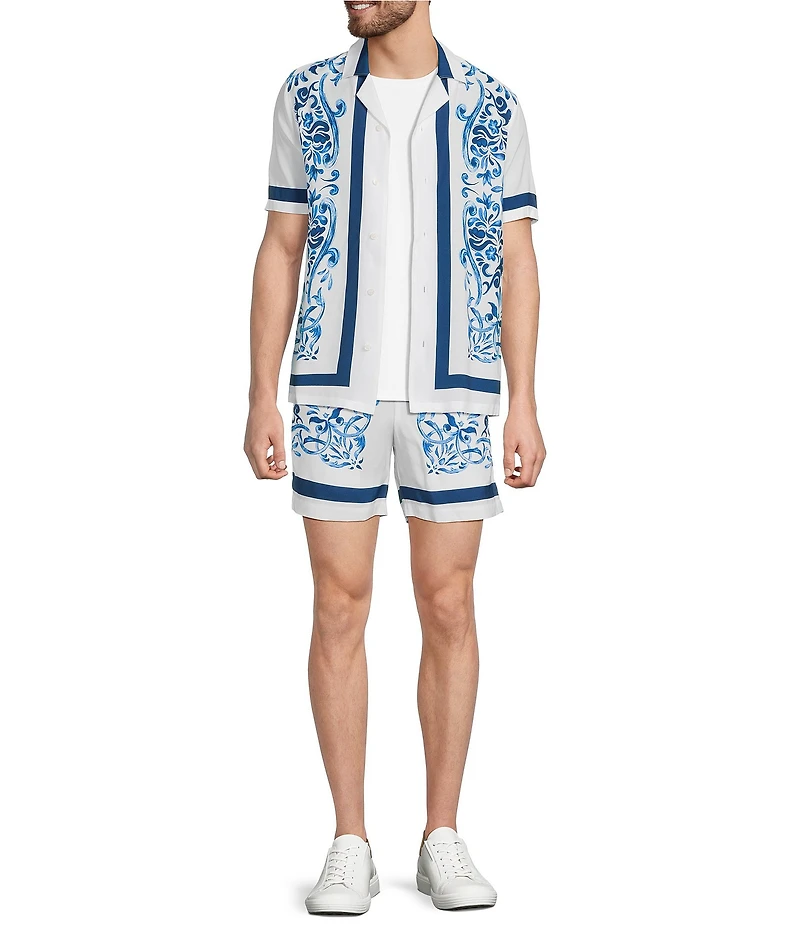 Murano Saronic Islands Greece Collection Printed 5.5#double; Inseam Drawstring Shorts