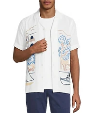 Murano Saronic Islands, Greece Collection Slim Fit City Print Short Sleeve Camp Shirt