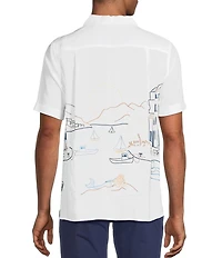 Murano Saronic Islands, Greece Collection Slim Fit City Print Short Sleeve Camp Shirt
