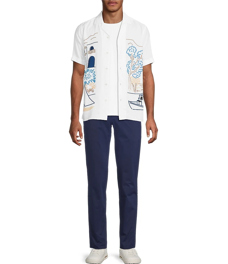 Murano Saronic Islands, Greece Collection Slim Fit City Print Short Sleeve Camp Shirt