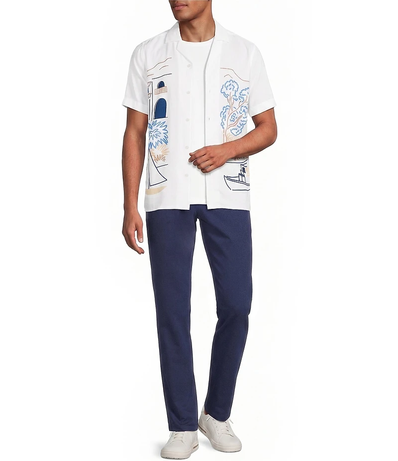 Murano Saronic Islands, Greece Collection Slim Fit City Print Short Sleeve Camp Shirt