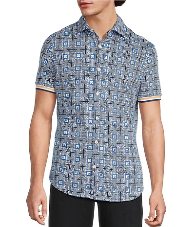 Murano Saronic Islands Greece Collection Slim Fit Geo Print Short Sleeve Button-Front Shirt