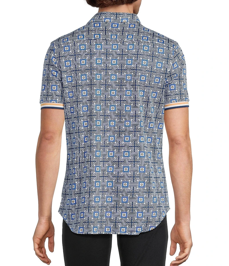 Murano Saronic Islands Greece Collection Slim Fit Geo Print Short Sleeve Button-Front Shirt