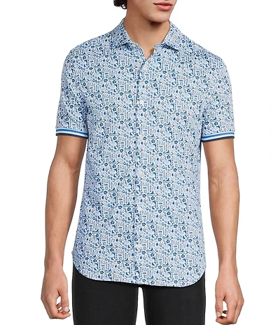 Murano Saronic Islands Greece Collection Slim Fit Greece Print Short Sleeve Button-Front Shirt
