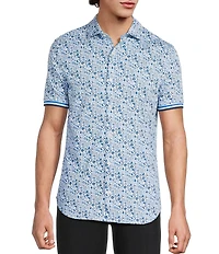 Murano Saronic Islands Greece Collection Slim Fit Greece Print Short Sleeve Button-Front Shirt