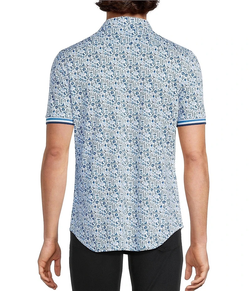 Murano Saronic Islands Greece Collection Slim Fit Greece Print Short Sleeve Button-Front Shirt