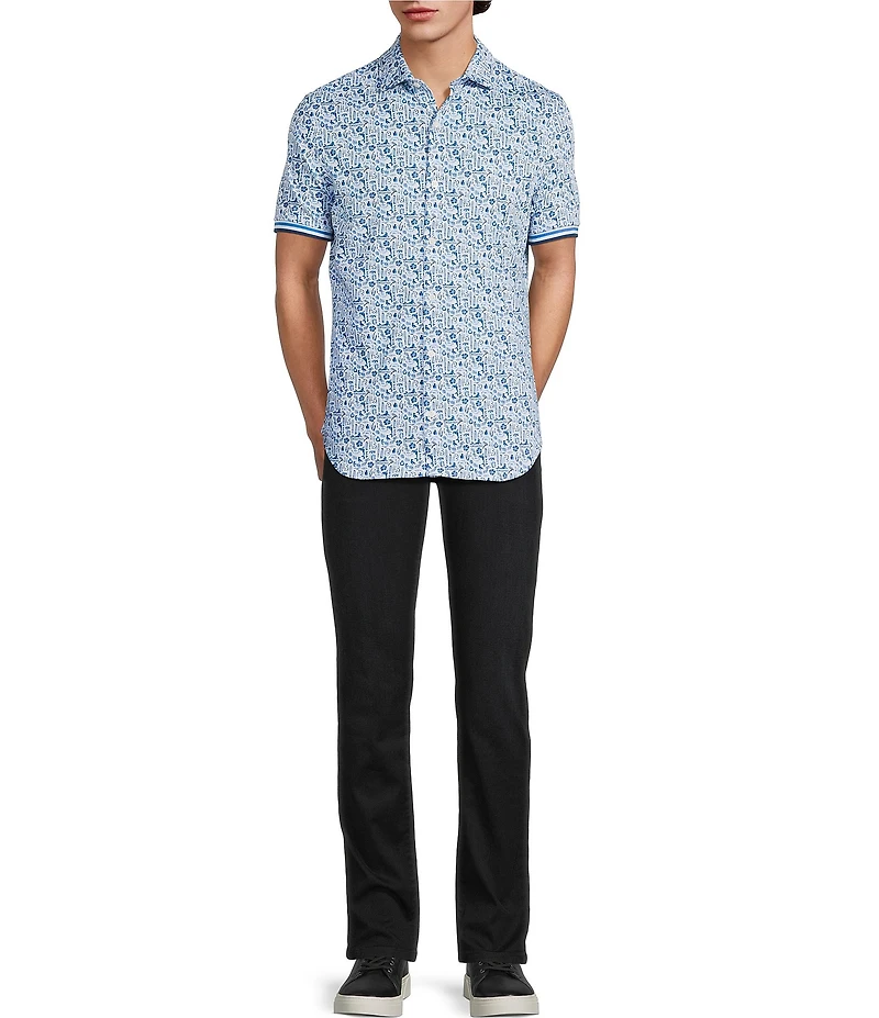 Murano Saronic Islands Greece Collection Slim Fit Greece Print Short Sleeve Button-Front Shirt