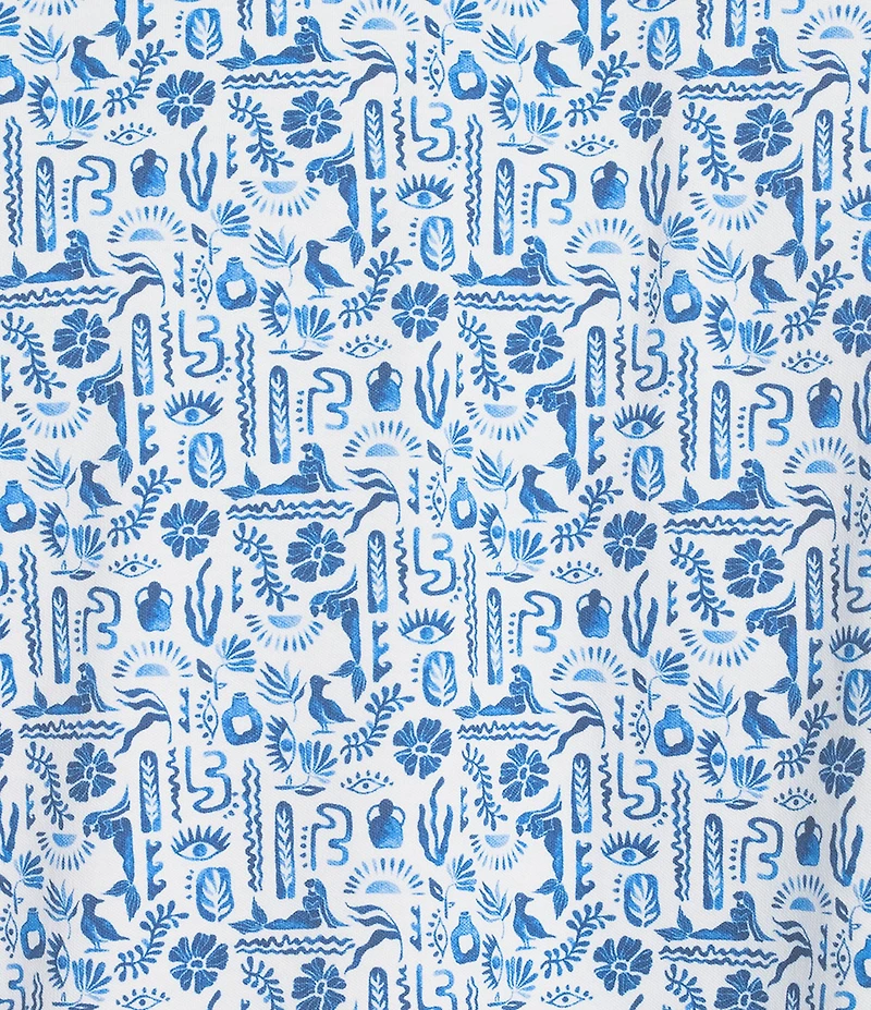 Murano Saronic Islands Greece Collection Slim Fit Greece Print Short Sleeve Button-Front Shirt