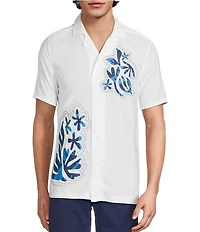 Murano Saronic Islands, Greece Collection Slim Fit Placed Print Short Sleeve Woven Camp Shirt